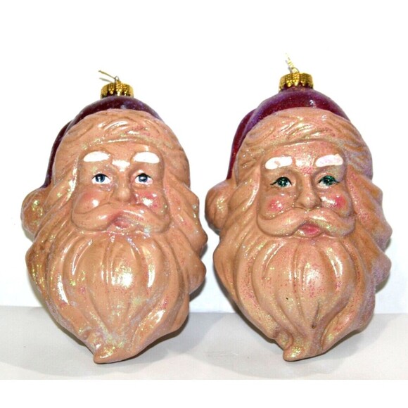 Holiday Time Santa Claus Full Face Blow Mold Hanging Gold Ornament 7.5"x5" Lot 2 - Picture 1 of 7